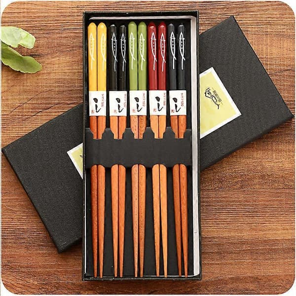 Bambu Chopsticks Återanvändbara Trä Chop Sticks Hårpinnar 5 Par