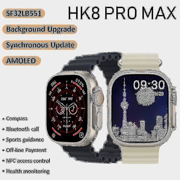 Hk8 Pro Max Ultra Miesten 49mm Amoled-näyttö Kompassi Nfc Älykello