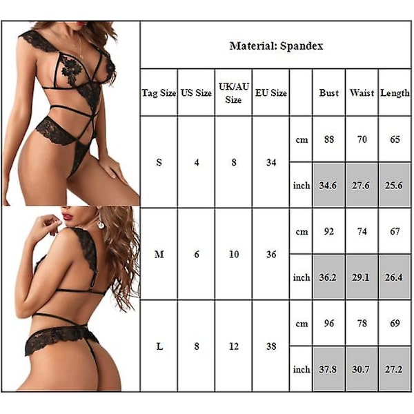 Seksikäs naisten hihnalingerie syvä V-aukkoinen yhden kappaleen babydoll eroottinen yöasu L