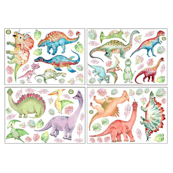 Set med 4 dinosaurie-väggdekaler, väggdekaler för barnrum, dinosaurie-väggdekaler för pojkrum, flickrum, vardagsrum, väggdekoration
