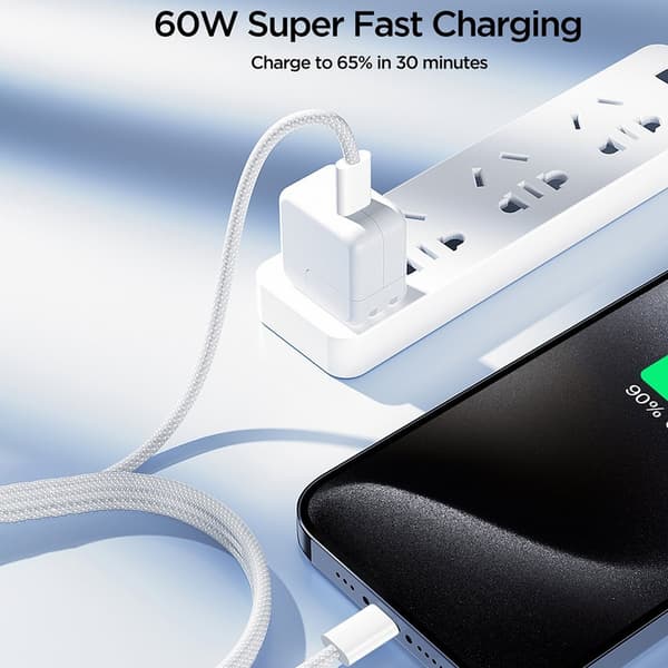 Joyroom 1m 60W USB-C / USB-C Nylonkabel Vit size 52