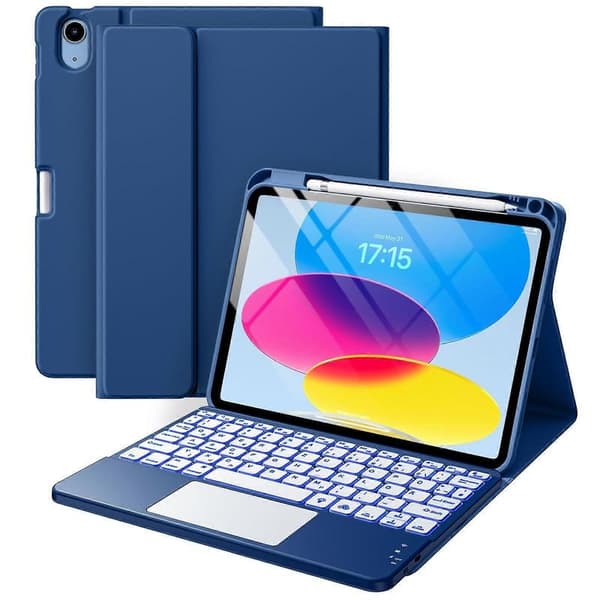 Keyboard Case for iPad 10th/11th Generation, 11/10.9 inch, Trackpad, Backlight, Navy Blue