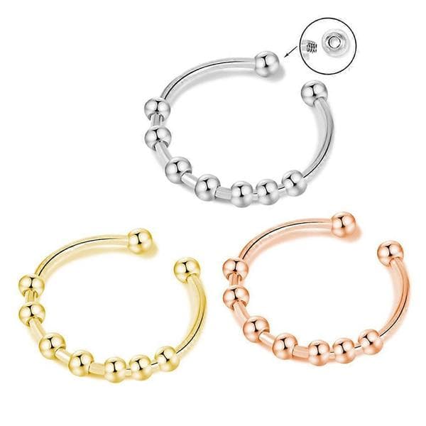 Ångest Fidget Ring Rostfritt Stål Spinner Ringar med Pärlor för Kvinnor Män Silver