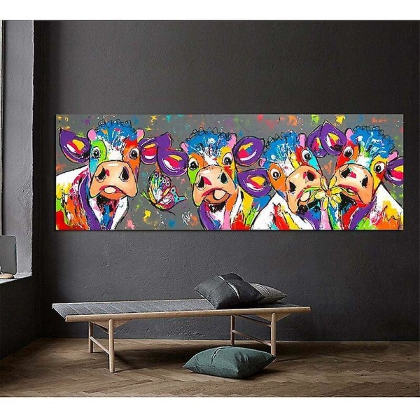 Color Cow Heminredningsmålning,, Canvas målning utan ram, 40X120cm