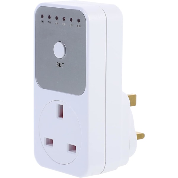 Digital Timer Plug-in Stikkontakt med Nedtelling, 1-10 timer Auto Avstenging UK Uttak (13A 2900W 230V) for Husholdningsapparater, Ladere, Riskokere white