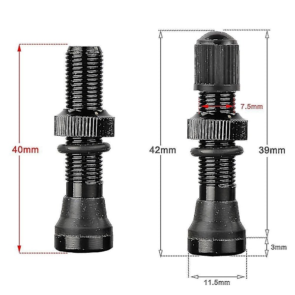 2 stk Sykkel Schrader A/v Ventiler 40mm For Mtb Slangeløse Felger, Svart