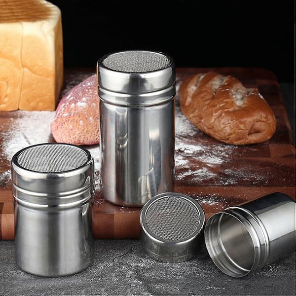 Fintmasket krydderikrukke med roterende låg, sigte i rustfrit stål til peber og kaffe L
