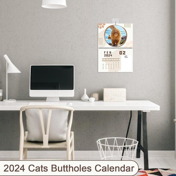 Kalender 2024 Katteballer, Katteballer Kalender 2024, Katte Buttholes Kalender, Lunefulde Og Sjove Kattebilleder Sjov Katte Butthole Kalender Gave 2pcs