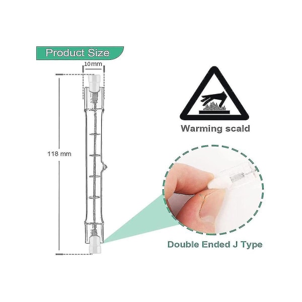 5 pakke halogenpærer R7s T3 118mm 150w 120v, J Type halogenpære med lang levetid, dobbel E transparent