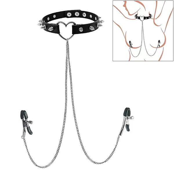 Brystvorte Ring med Choker Halskæder Rustfrit Stål Brystvorte Ringe Kæde Hjerte Kattehoved