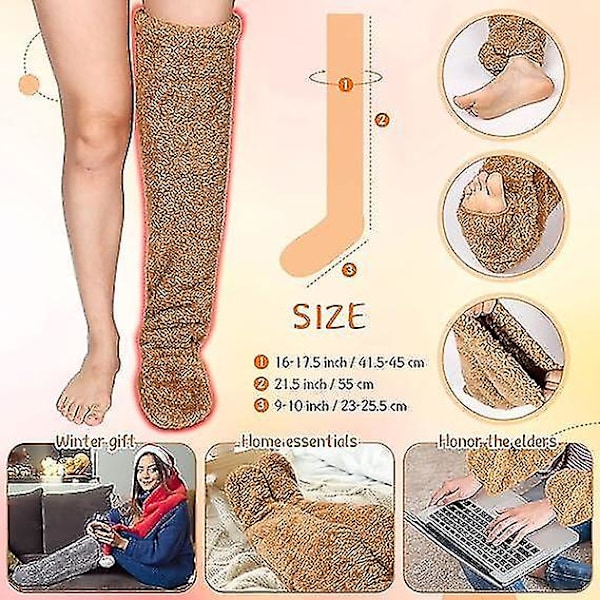 Over Knee High Fuzzy Socks Plush Furry Lange Benvarmere Brown