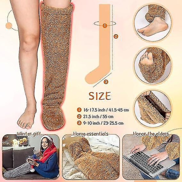 Over Knee High Fuzzy Socks Plush Furry Long Leg Warmers Brown