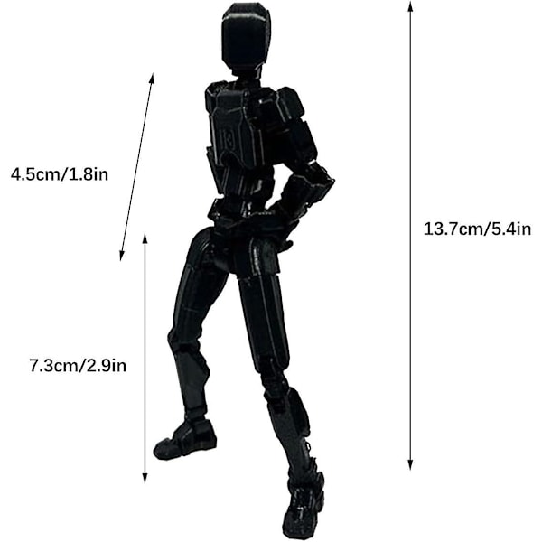 T13 Actionfigur, Titan 13 Actionfigur med 4 typer af våben og 3 typer af hænder, T13 3D-printet multi-leddet actionfigur Black