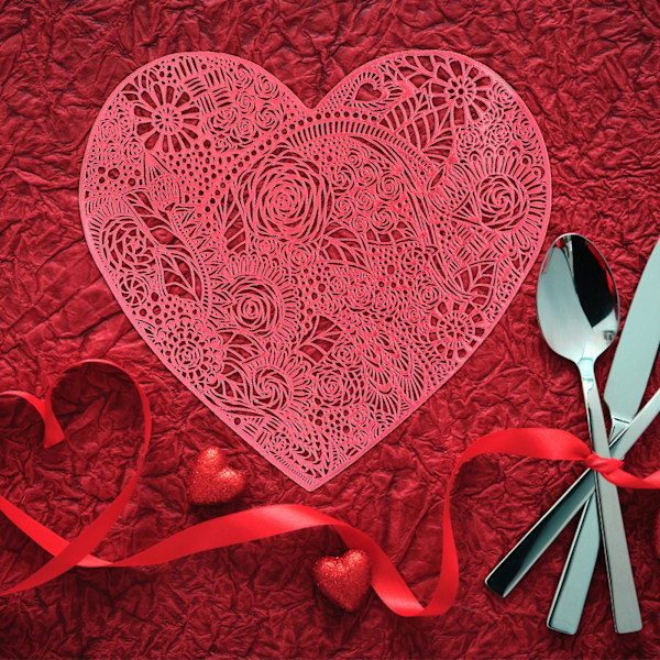 Valentine's Day Bordplads Dækkeservietter & Coaster, hullet hjerteformet rose bordplads dækkeservietter til bryllup Valentine's fest