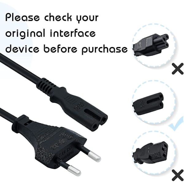 1,5 m strømkabel EU-plugg C7 Bipolar 2-kabel for Ps5 / Ps4 / Ps3 / Xbox Series X / S - Svart Z