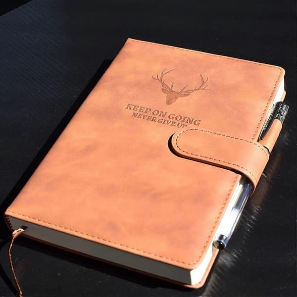 Notesbog A5, Journal A5 Notesbog Notesblok, 360 Sider Kunstlæder Hardcover Journal Notesbøger med Penholder, Perfekt til Kontor Skole Hjem B