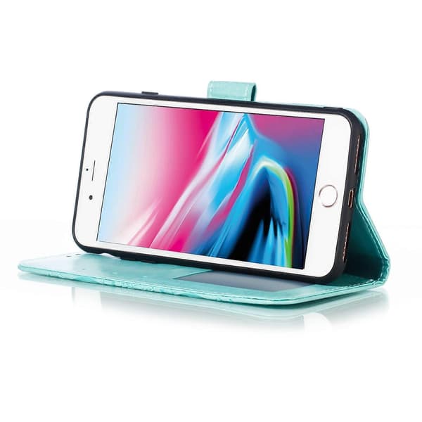Imprint Mandala Blomst Tegnebog Stativ Flip Læder Etui med Rem til iPhone 8 Plus/7 Plus 5.5 tommer Multicolor Red