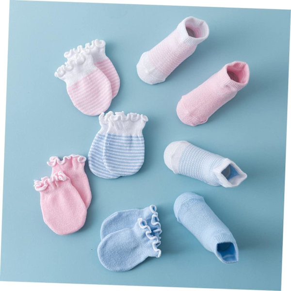 4 par söta vantar bomullsstrumpor för baby maternal rosa anti-scratch anti-scratch barn ansikte tillbehör handskar bär nyfödd