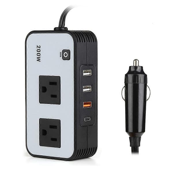 200W bilstrømomformer, DC 12V til 110V AC bilpluggadapterkontakt med USB hurtiglader 2.4A USB/bærbar billader
