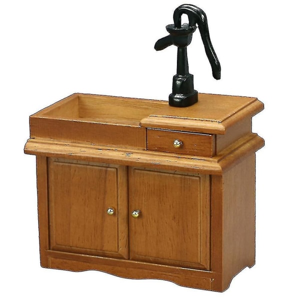 Miniature Badeværelsesbord Dukkehus Træ Badeværelsesvask Simulering Håndvask