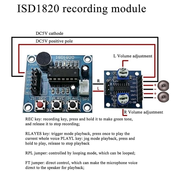 Huvudchip Isd1820 Inspelningsmodul Med Mikrofon & Högtalare För Arduino