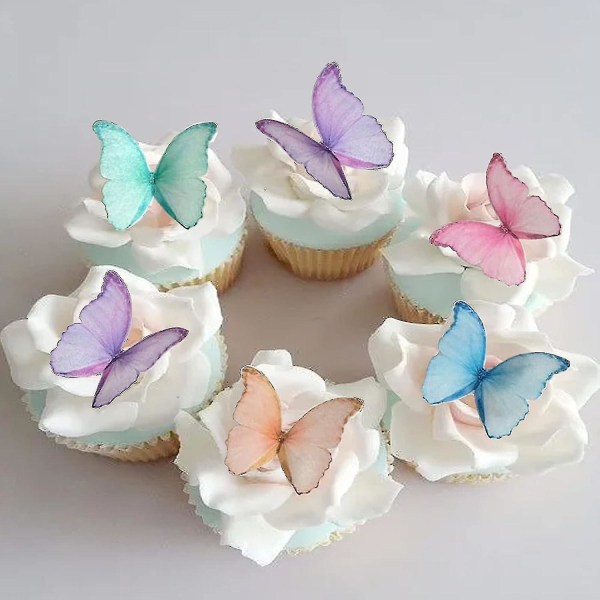 Spiselige oblatpapir sommerfugler sett med 48 lilla fargerike kakedekorasjoner, cupcake topper blandet farge (gratis frakt)
