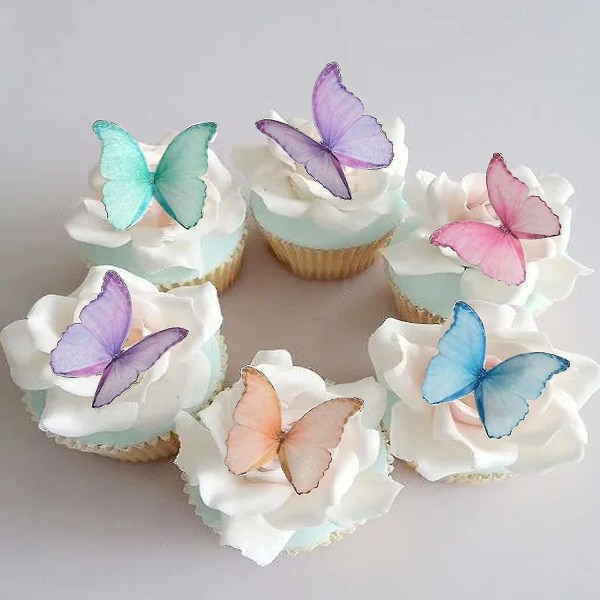 Syötävät vohvelipaperiperhoset, set on 48 violettia värikästä kakkukoristetta, Cupcake Topper -sekoitusväri (ilmainen toimitus)