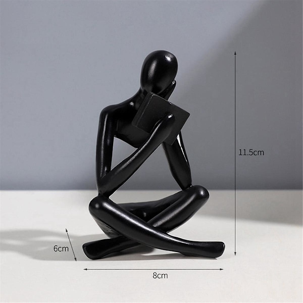 Thinkers-skulpturer, Svarte Thinkers Harpiksstatue Lesende Ornament, Thinkers Skulpturdekorasjon, Mod