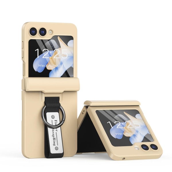 Z Flip 5- case, smalt gångjärnsskydd Stötsäkert case för Samsung Galaxy Z Flip 5 med handrem och ring Gold