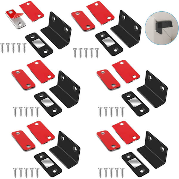 Skåpsdörrmagnet 6 st Tunn magnetisk lås, Dörrmagnet, Skåpmagnet (Svart)