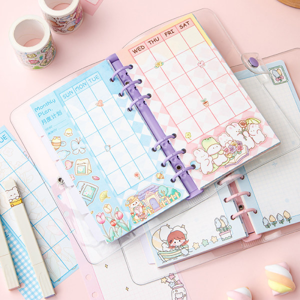 Irtonainen lehtiö kannettava sarjakuva Kawaii päivittäinen agenda päiväkirja Scrapbooking Journal Stationery School Supplies Students Notepad(Purple)