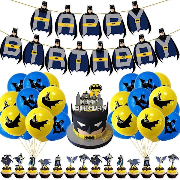 Batman-ilmapallo syntymäpäiväkoristeet Batman-teema syntymäpäiväjuhlan koristeet, mukaan lukien banneri, kakkukoriste, ilmapallot lasten syntymäpäiväjuhlatarvikkeisiin