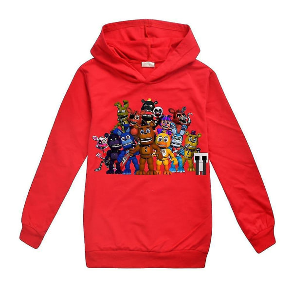 Fem netter hos Freddy's Barn Gutter Jenter Søte Hettegensere Genser Langermet Løs Hette Høst Vinter Genser Fnaf Hoody Topper Red 7-8Y