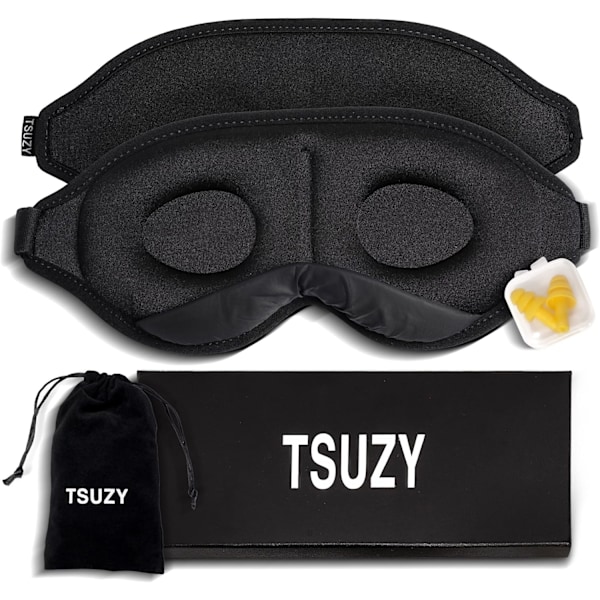 Sovemaske til søvn - 100% mørklægning 3D-kontureret sovemaske til mænd og kvinder med gaveæske, justerbar rem black 1 count (Pack of 1)