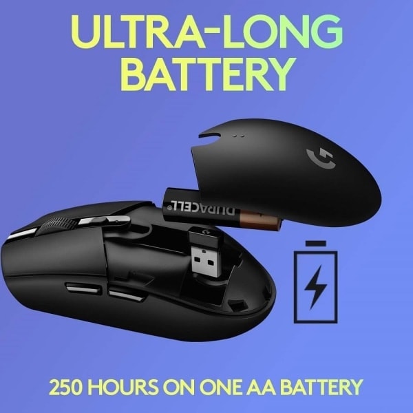 Logitech G305 LIGHTSPEED Trådløs Spillemus, Hero 12K-sensor, 12 000 DPI, Let, 6 Programmerbare Knapper, 250 Timmers Batteritid, Lilla