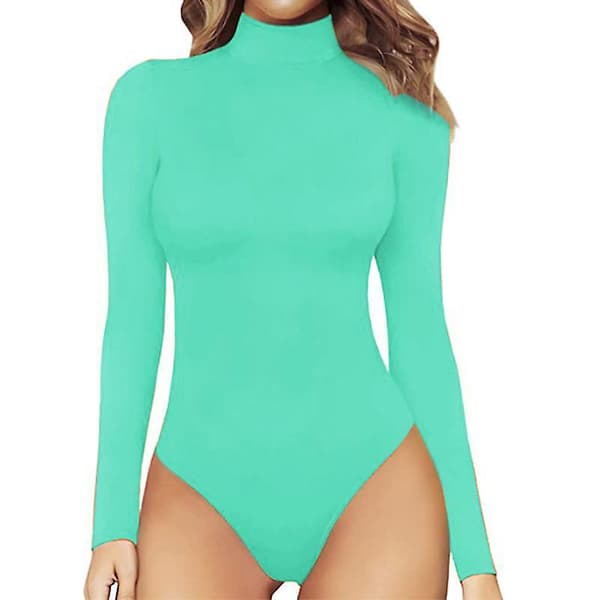 Dam Turtleneck Thong Bodysuit Mode Långärmad Slimmande Pullover Aquamarine L