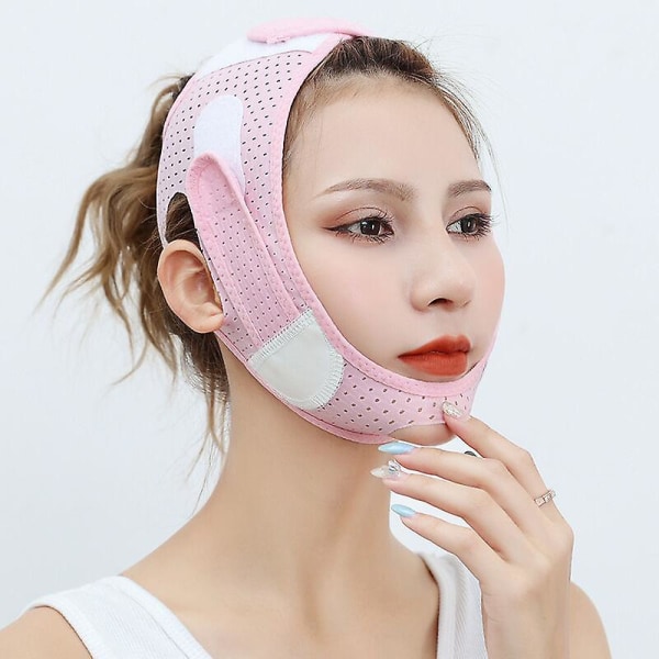 Gjuten ansiktsartefaktlyftmask kan eliminera rynkor, tätt bandage för sömn, andningsbart och halkfritt på sommaren, rosa dubbellyft