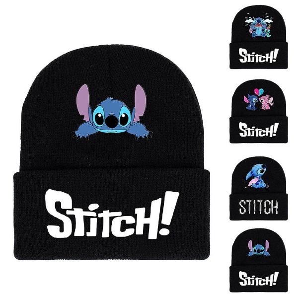 Lilo Stitch Printed Knitted Beanie Hat Winter Warm Ski Cap-gaver A