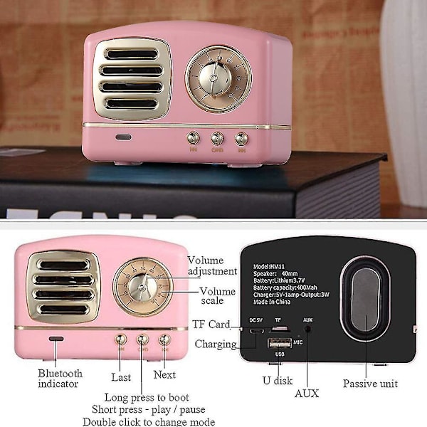 Bärbar Bluetooth Retro-högtalare, Trådlös Mini Vintage-högtalare Med Rik Bas, Stereo, Bu