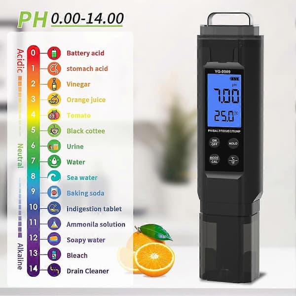 5 i 1 Digital Vandkvalitetstester Pen Salinitet/PH/Temp/EC/TDS Måler til Drikkevand/Akvarier/Hydroponik/Pools Black