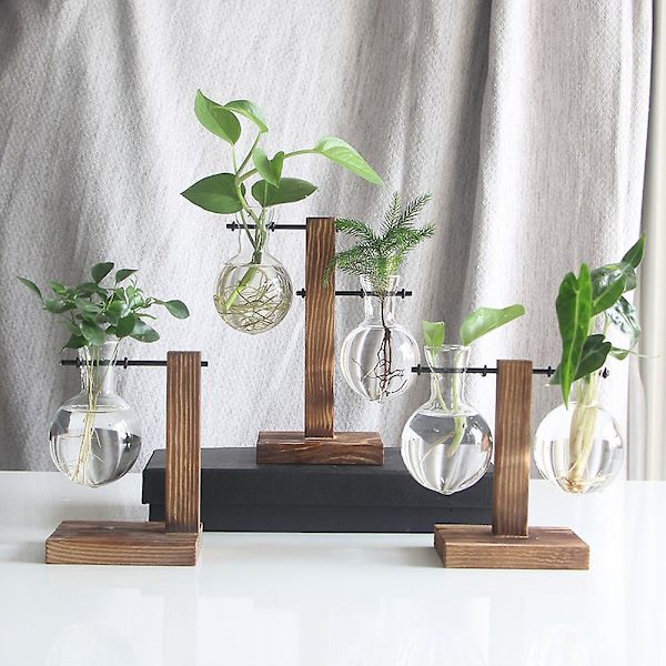 Spara 30 % Skrivbord Glas Planter Glödlampa Vas Glödlampa Växt Terrarium Retro Massivt Trä Stativ AU Wood A3