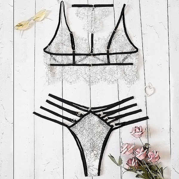Kvinnors sexiga spetsbandage underkläder babydoll underkläder nattkläder sovkostym set 2XL