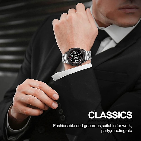 Remm for Garmin Fenix 6, Rustfritt Stål Easy Fit Utbytte Urrem for Garmin Fenix 5 / Fenix 5 Plus / Fenix 6 Pro