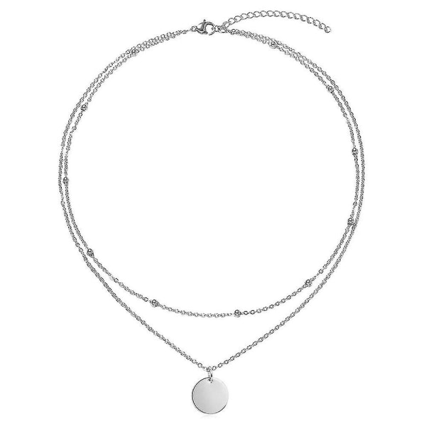 Rostfritt stål Hjärta Circle Disc Choker Halsband För Kvinnor Multi Layer Chain Halsband Smycken Present