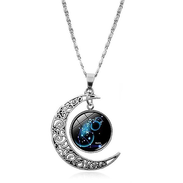 Fashion Halsband Astrologi Galaxy Crescent Moon Glas Pärla Hänge Halsband Kristall Smycken Gåvor