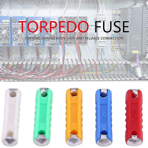 200 stk Torpedo Sikringer, Flerfarget Torpedo Formet Bilsikringer Assortert Sett Amp 5a, 8a, 10a, 16a, 25a, Kompatibel med Europeiske Eldre Biler