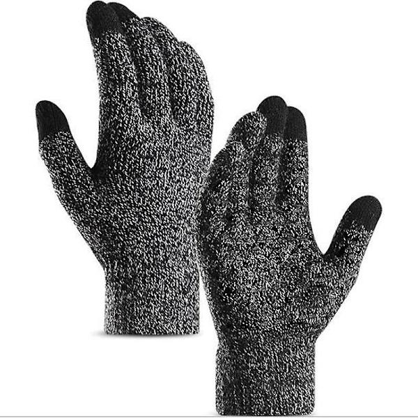 Herre- og dame strikkede touchscreen varme hansker ull sklisikre tykkede fleeceforede ski hansker Black and white