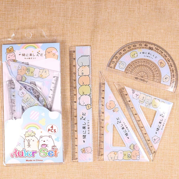 4 kpl/setti Kawaii Cartoon Suora Kolmio Viivoitin Kulmamittari Piirustus Piirustus Koulun Toimistotarvikkeet Opiskelijan Kirjoitustarvikkeet