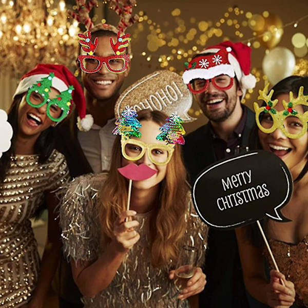 Julebrillerammer, julefestfotorekvisitter, utkledningtilbehør, 3 stk style 3