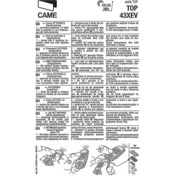 Came Top432na 2-pak 433,92 Mhz håndholdt fjernbetjening kompatibel med Top432ev Top432ee